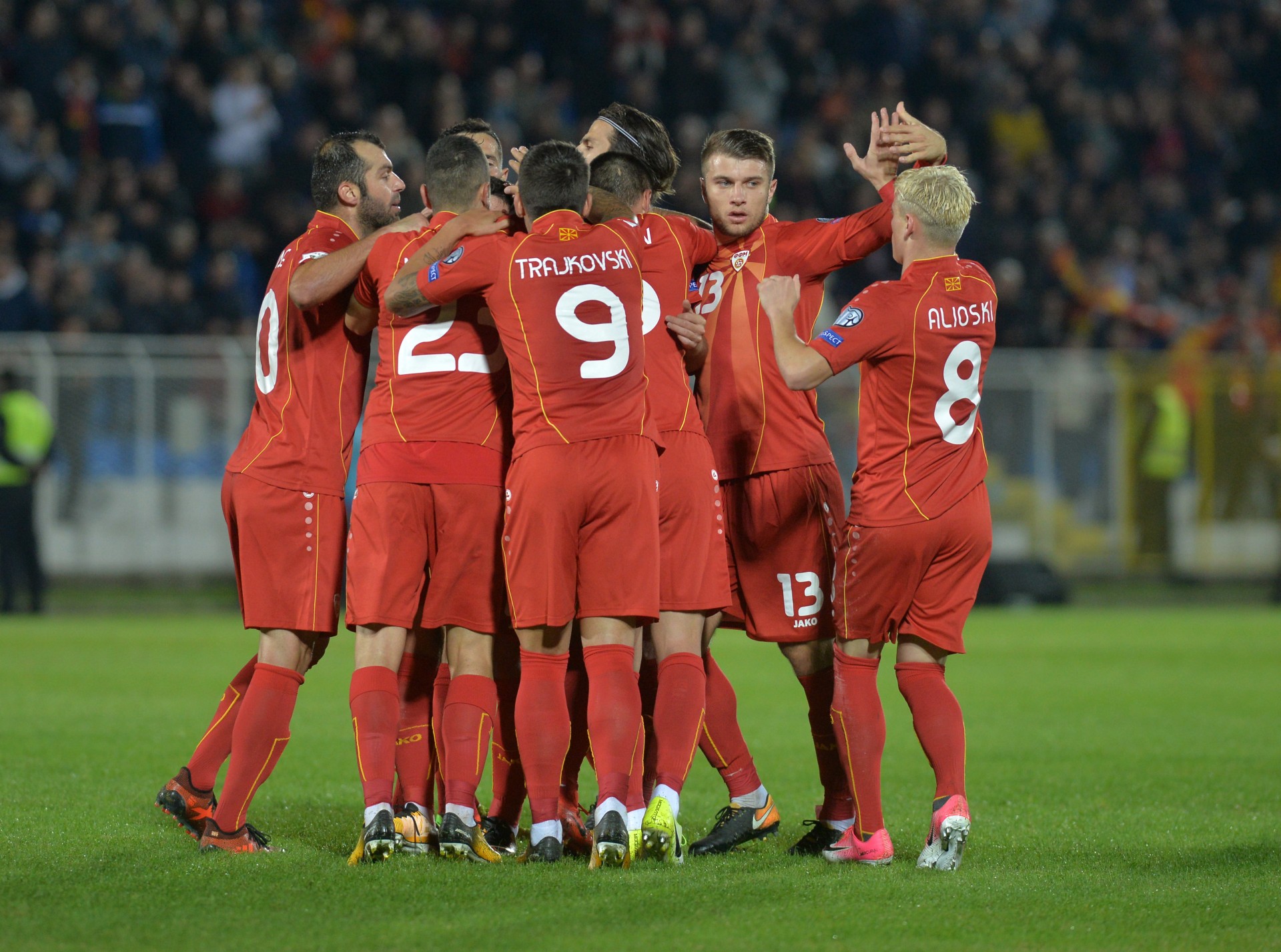 The Macedonian players celebrate one of the four goals; photo: FFM